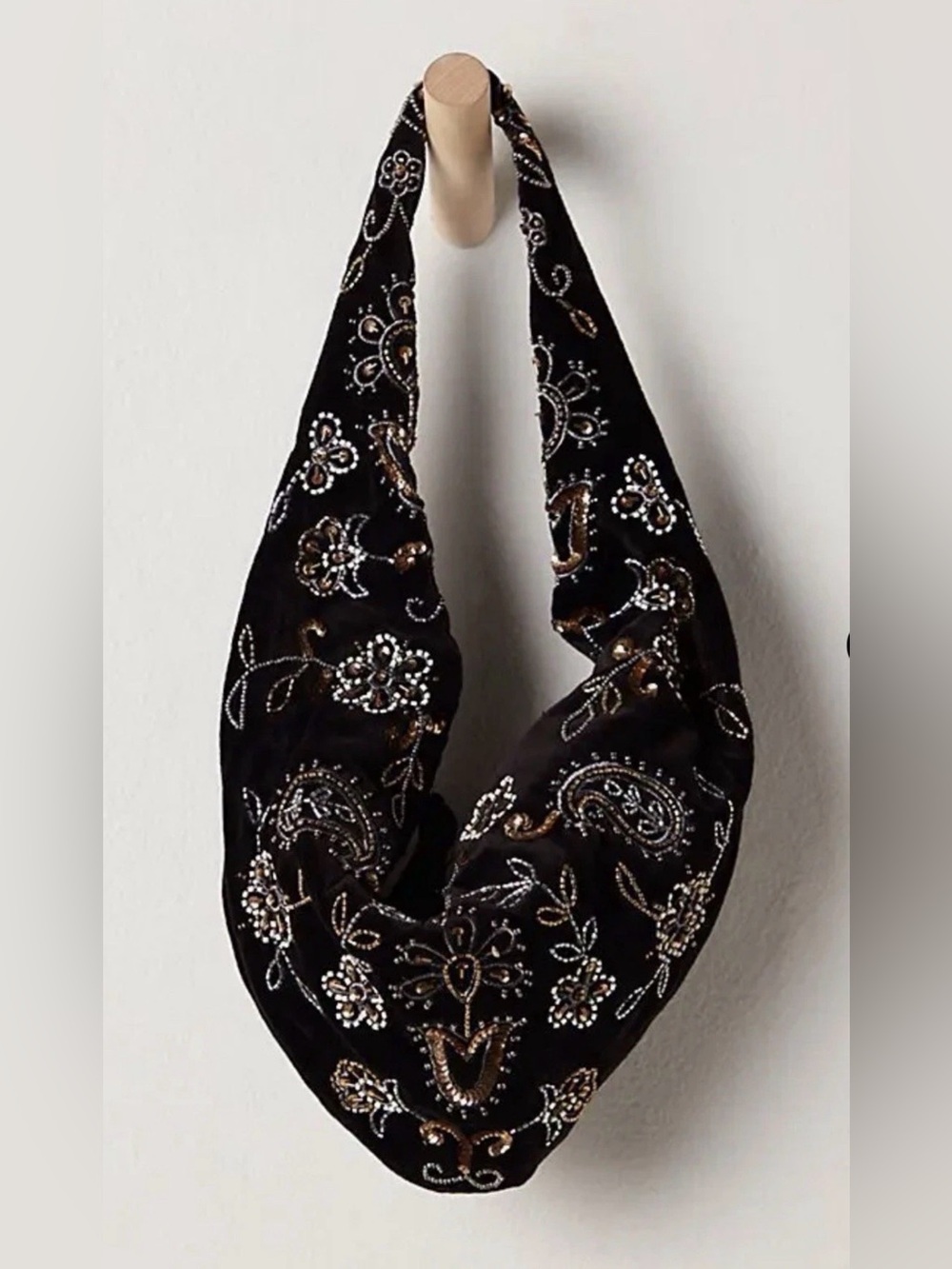 Free People Nashville Nights Beaded Bag Shoulder Floral Paisley Zip Black NWT